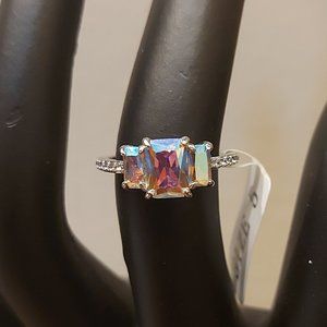Charmed Aroma Square Cut Triple Pink Aurora "Diamond" Ring